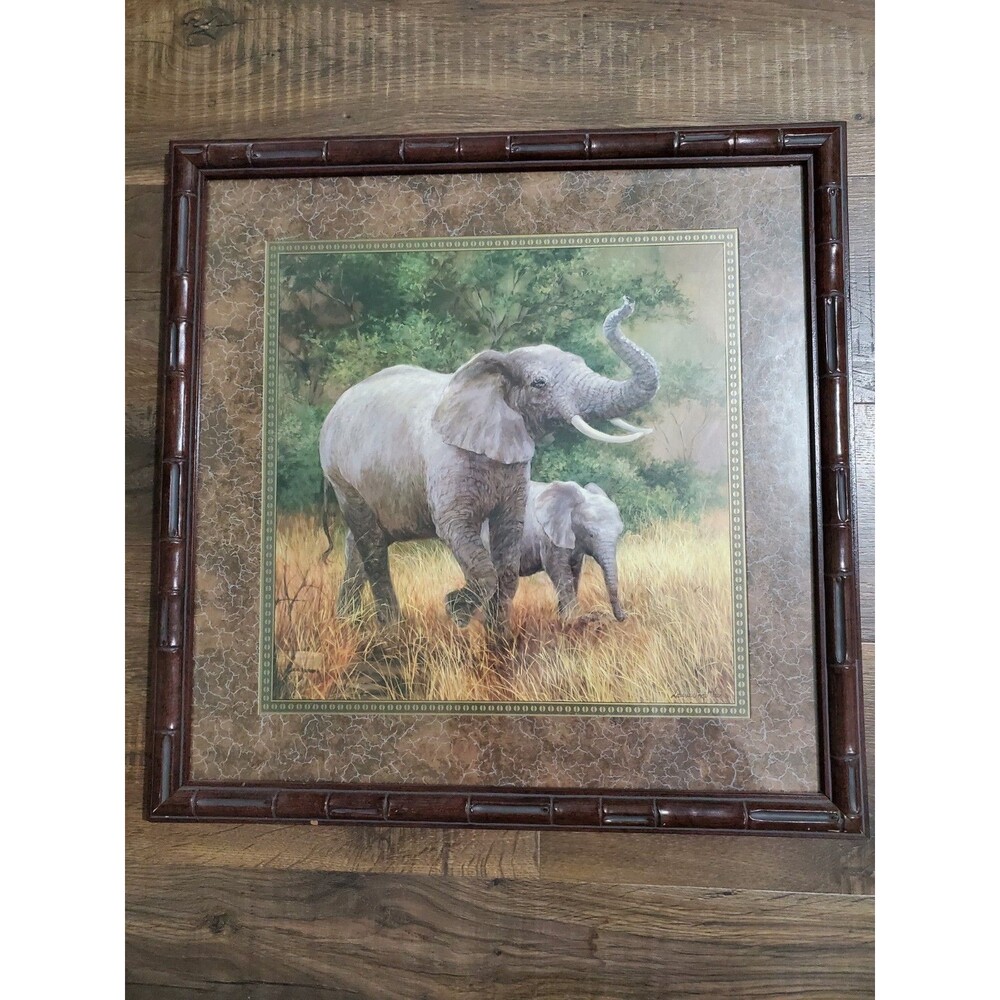 Homco Elephant Picture Print Art "Mother's Pride" RARE Jungle Laurie Snow Hein